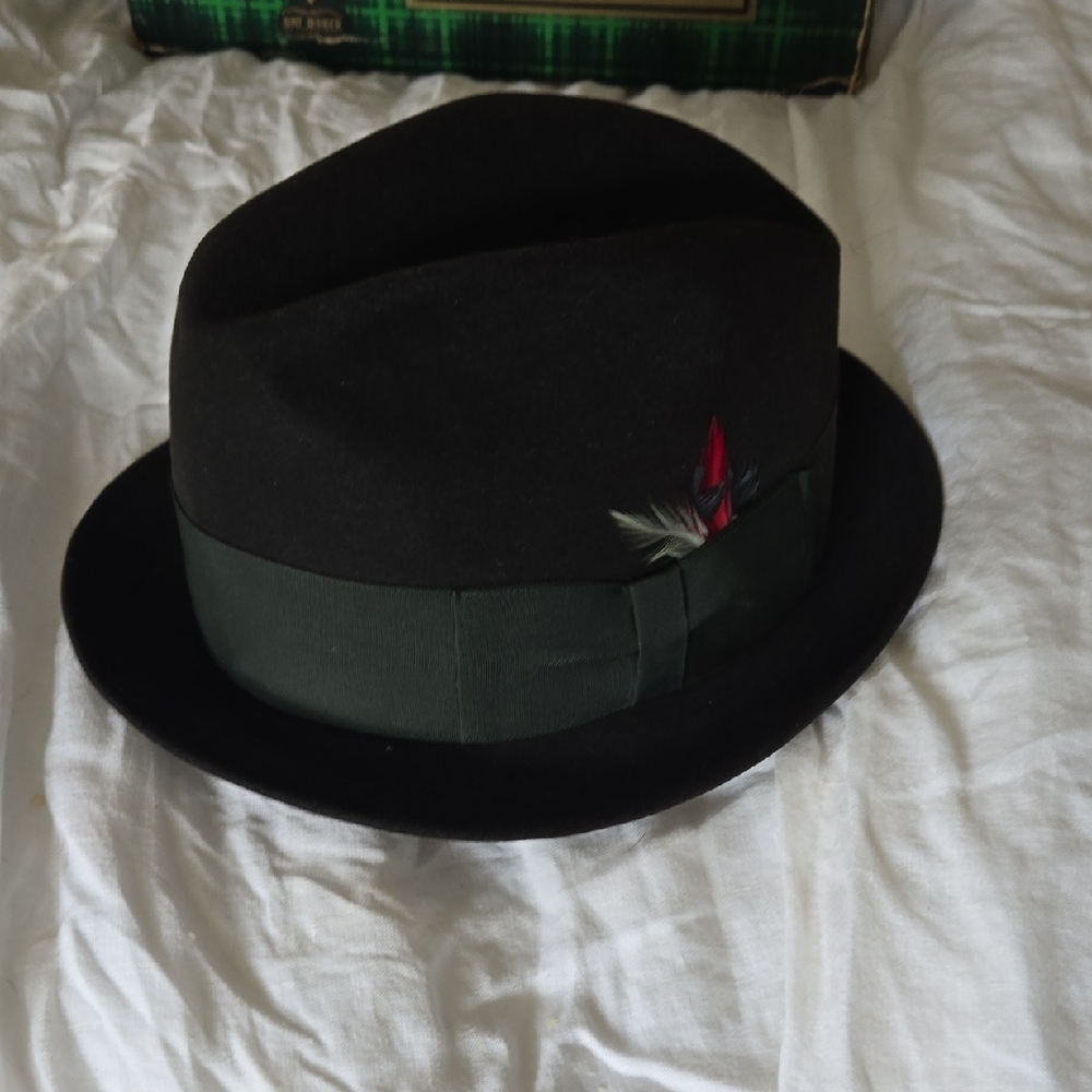 Black Fedora Hat with Feather Accent